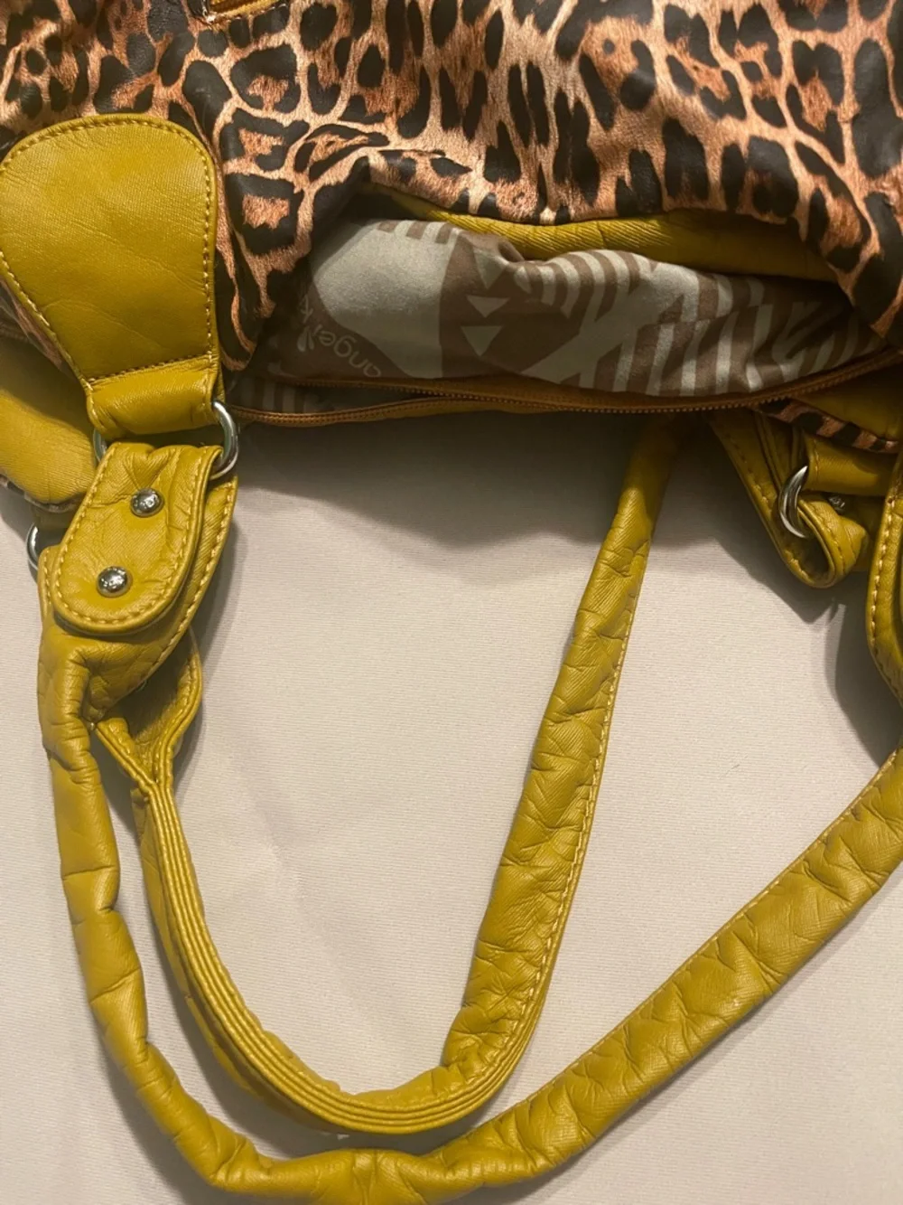 Angel Kiss Leopard Print Shoulder Bag with Olive Green Trim - Picture 6 of 7